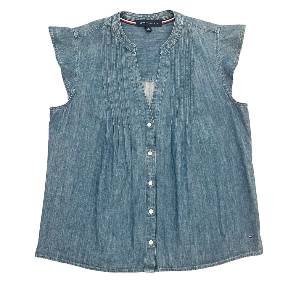 Tommy Hilfiger Chambray Flutter Sleeve Button Dow… - image 2